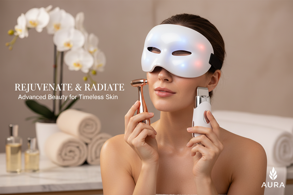 create a banner lady with beauty devices keep it high quality